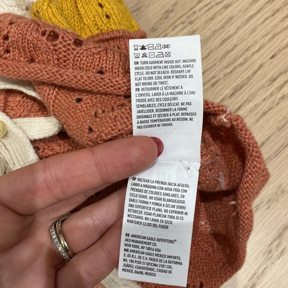 NEW American Eagle AE Patchwork Button Sweater Vest, Green/Cream/Pink, Women’s S - Picture 12 of 12